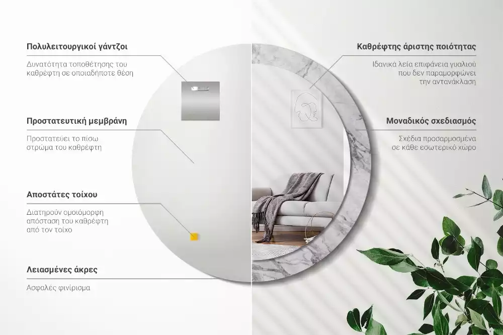 Ronde spiegel met bedrukte lijst Wit marmer