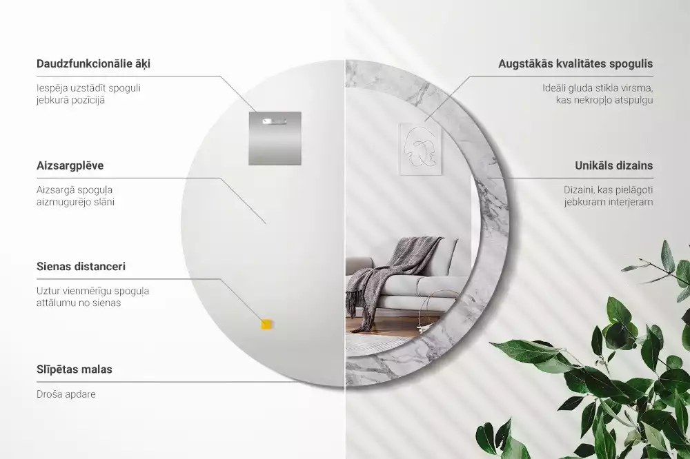 Ronde spiegel met bedrukte lijst Wit marmer