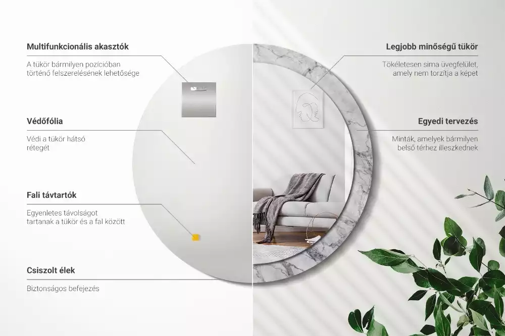 Ronde spiegel met bedrukte lijst Wit marmer