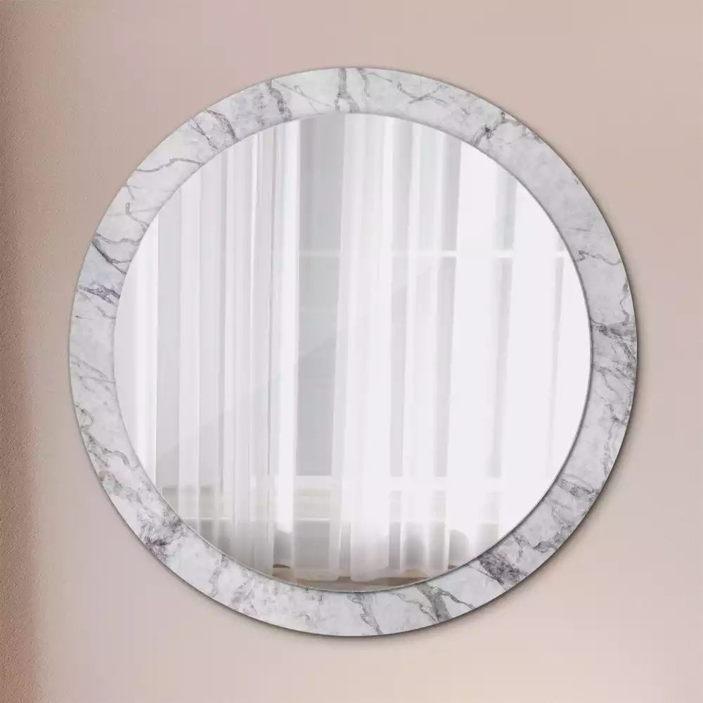 Ronde spiegel met bedrukte lijst Wit marmer