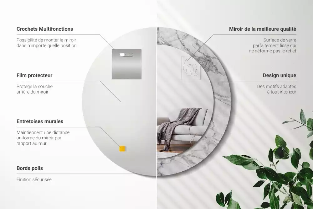 Ronde spiegel met bedrukte lijst Wit marmer