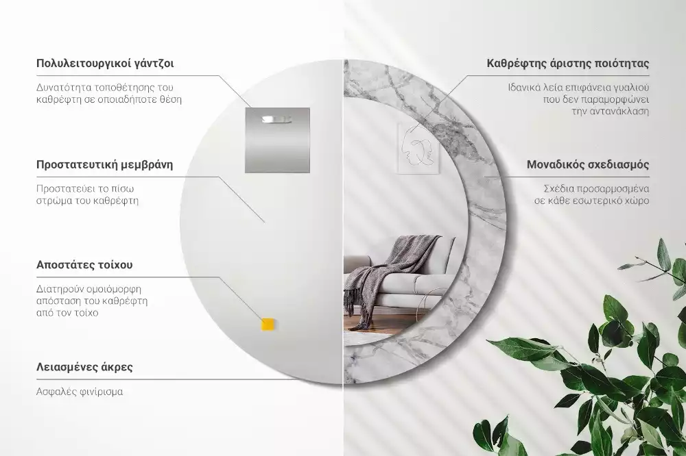 Ronde spiegel met bedrukte lijst Wit marmer