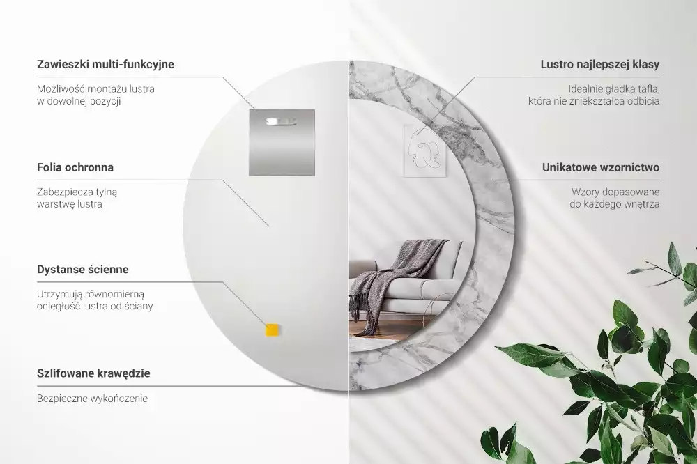 Ronde spiegel met bedrukte lijst Wit marmer