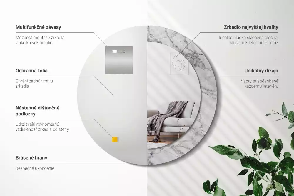 Ronde spiegel met bedrukte lijst Wit marmer