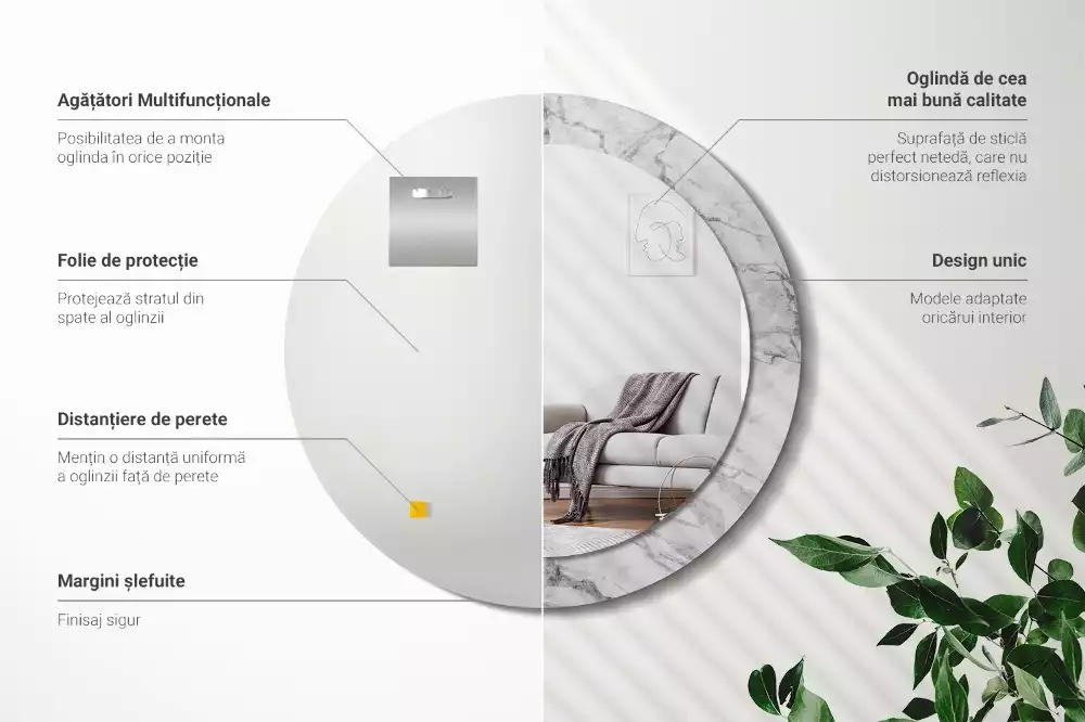 Ronde spiegel met bedrukte lijst Wit marmer