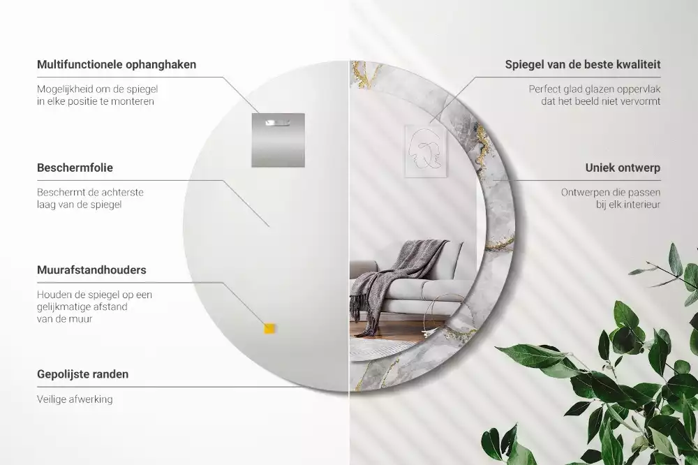 Ronde spiegel met decoratie Marmerpatroon