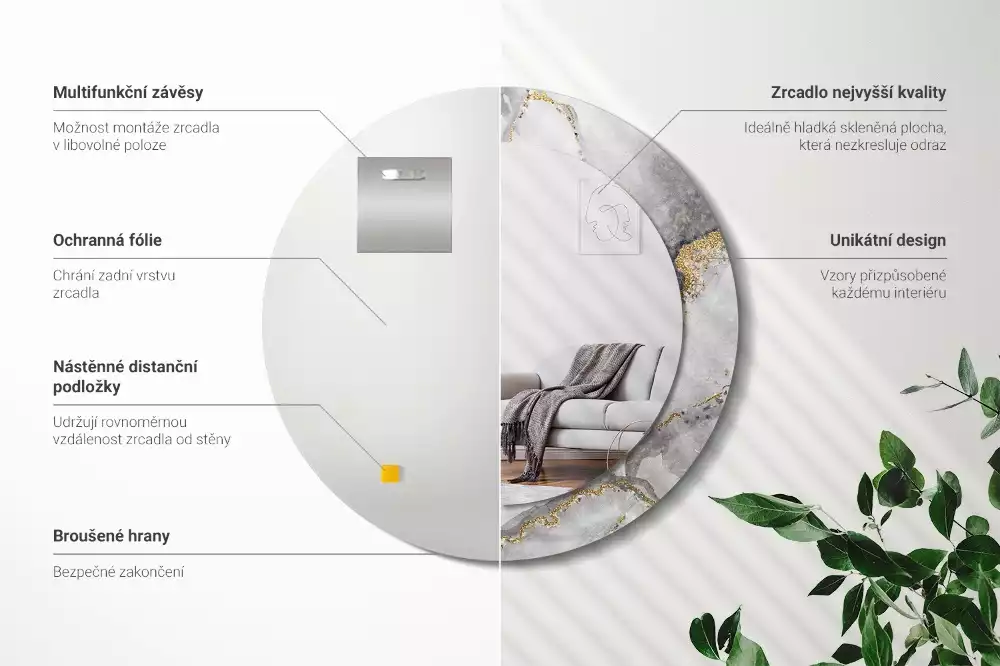 Ronde spiegel met decoratie Marmerpatroon