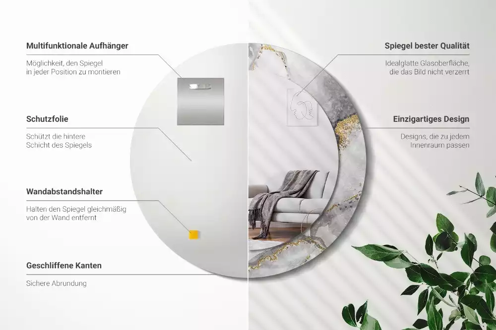 Ronde spiegel met decoratie Marmerpatroon