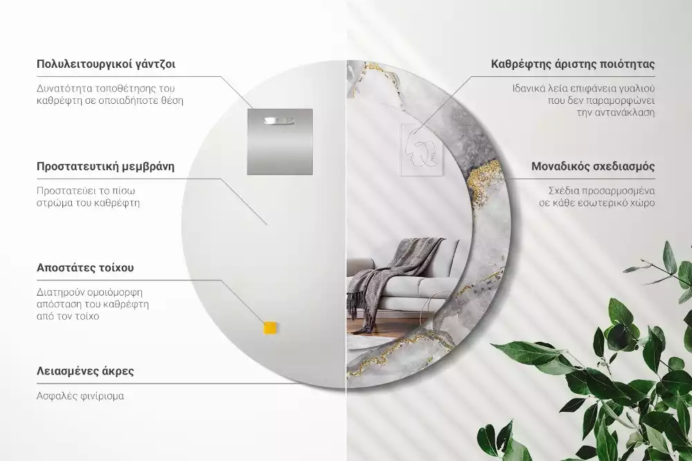 Ronde spiegel met decoratie Marmerpatroon