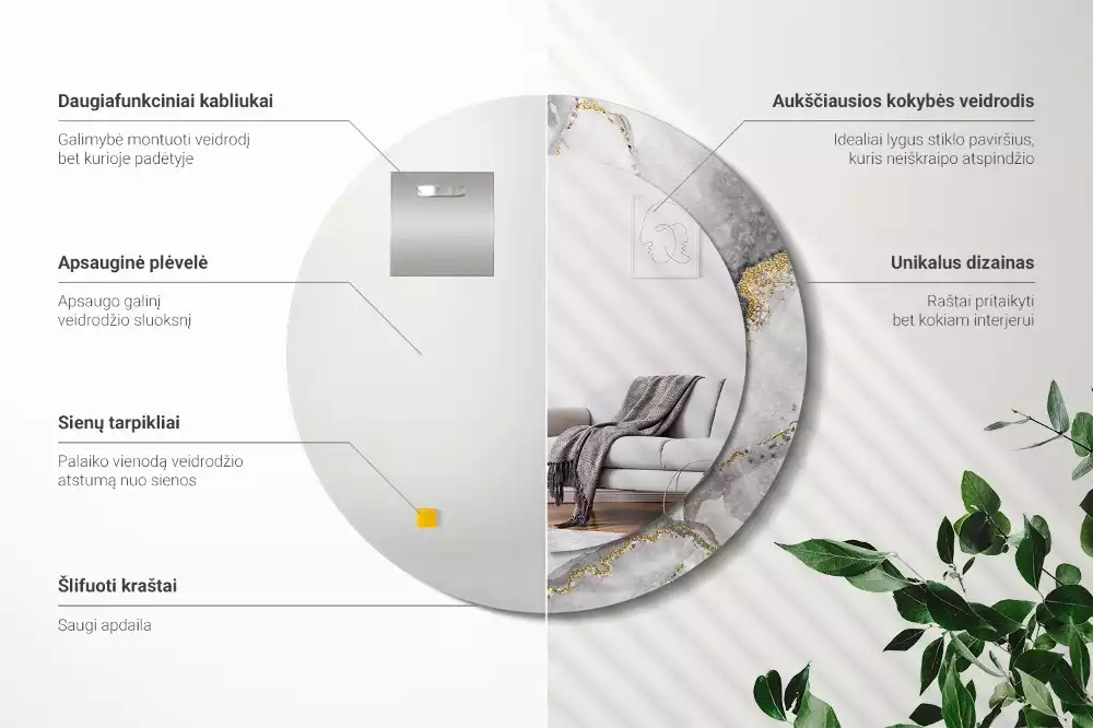 Ronde spiegel met decoratie Marmerpatroon