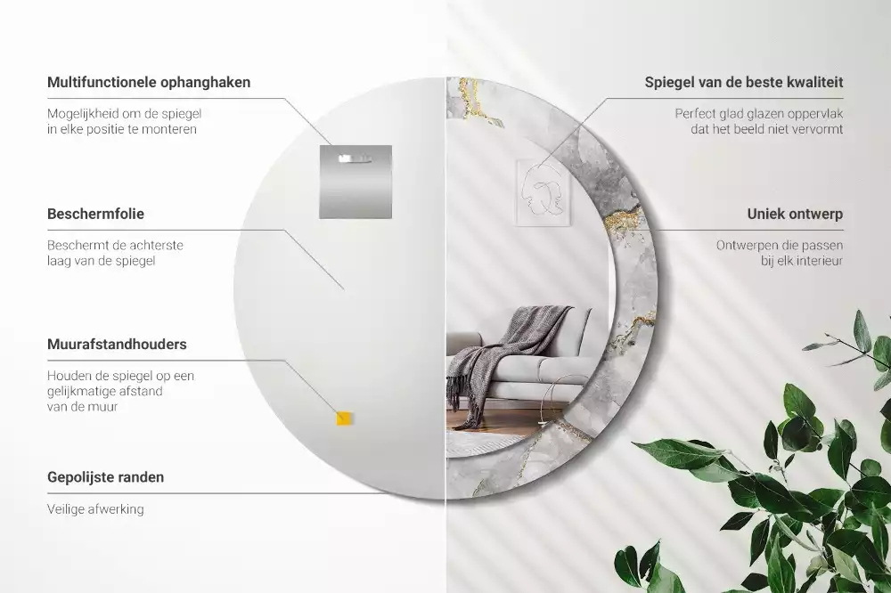 Ronde spiegel met decoratie Marmerpatroon