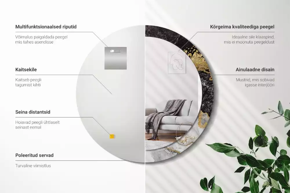 Bedrukte ronde spiegel Marmeren loft