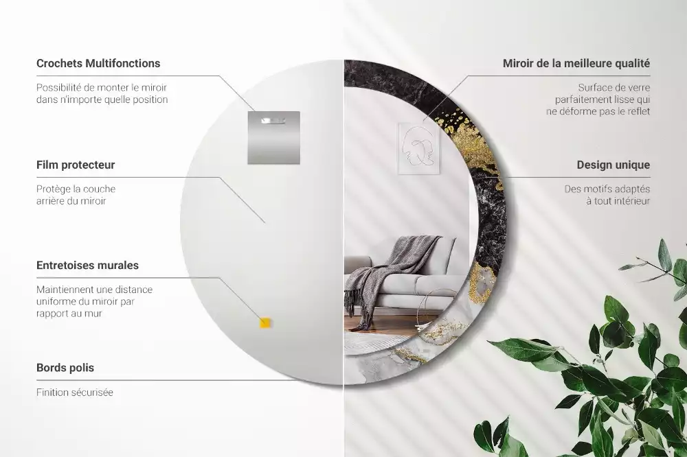 Bedrukte ronde spiegel Marmeren loft