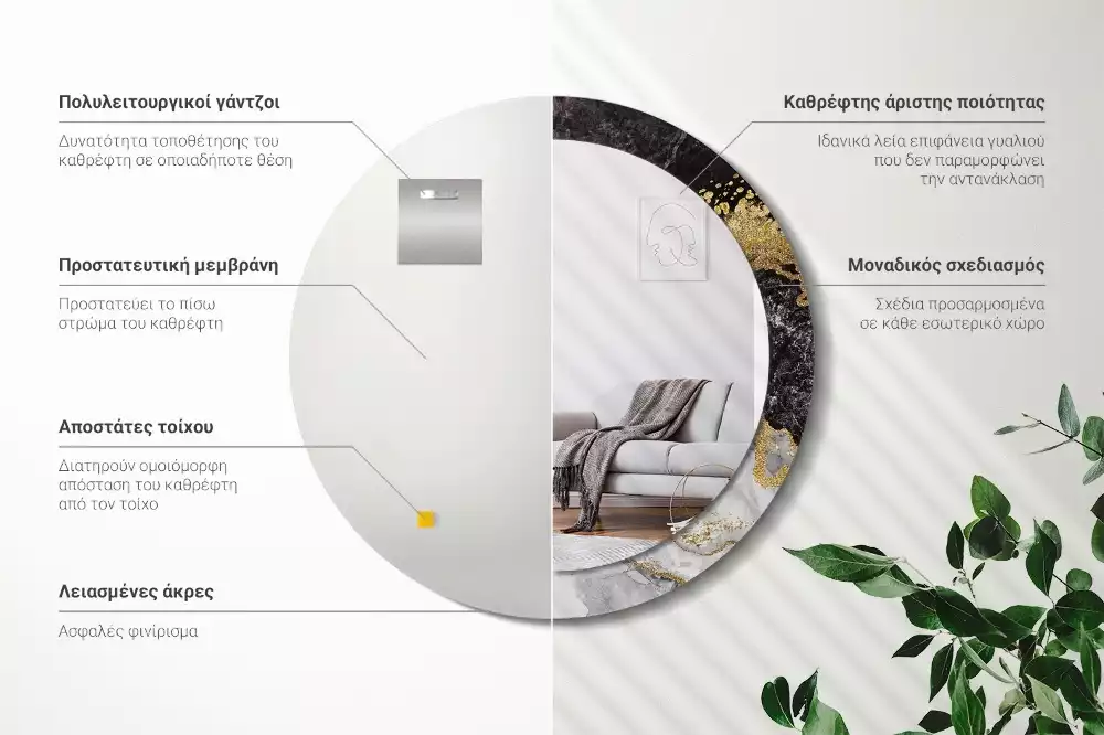 Bedrukte ronde spiegel Marmeren loft