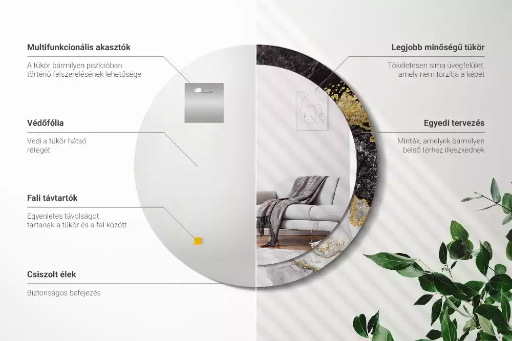 Bedrukte ronde spiegel Marmeren loft