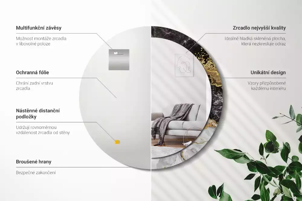 Bedrukte ronde spiegel Marmeren loft