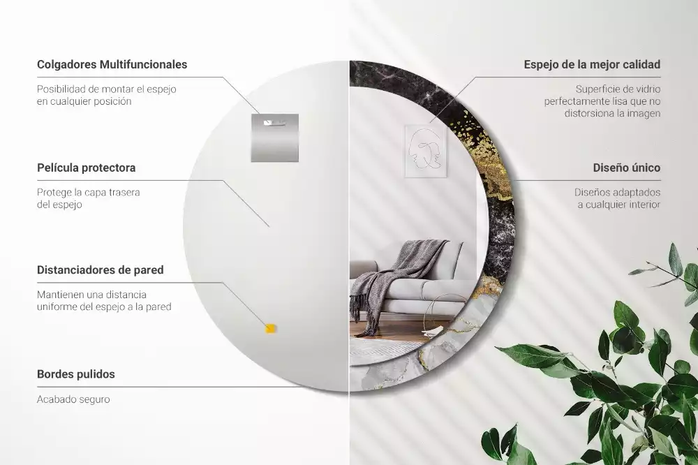 Bedrukte ronde spiegel Marmeren loft