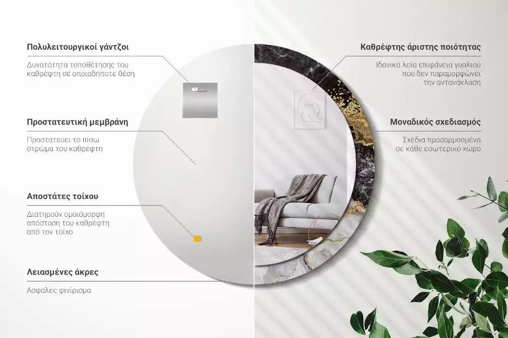 Bedrukte ronde spiegel Marmeren loft