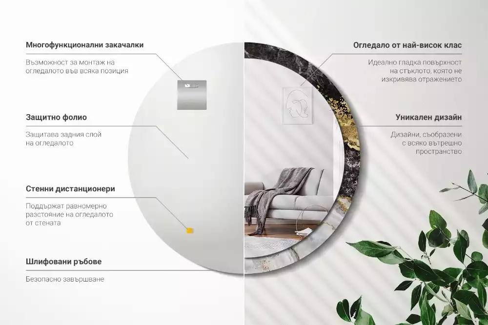 Bedrukte ronde spiegel Marmeren loft