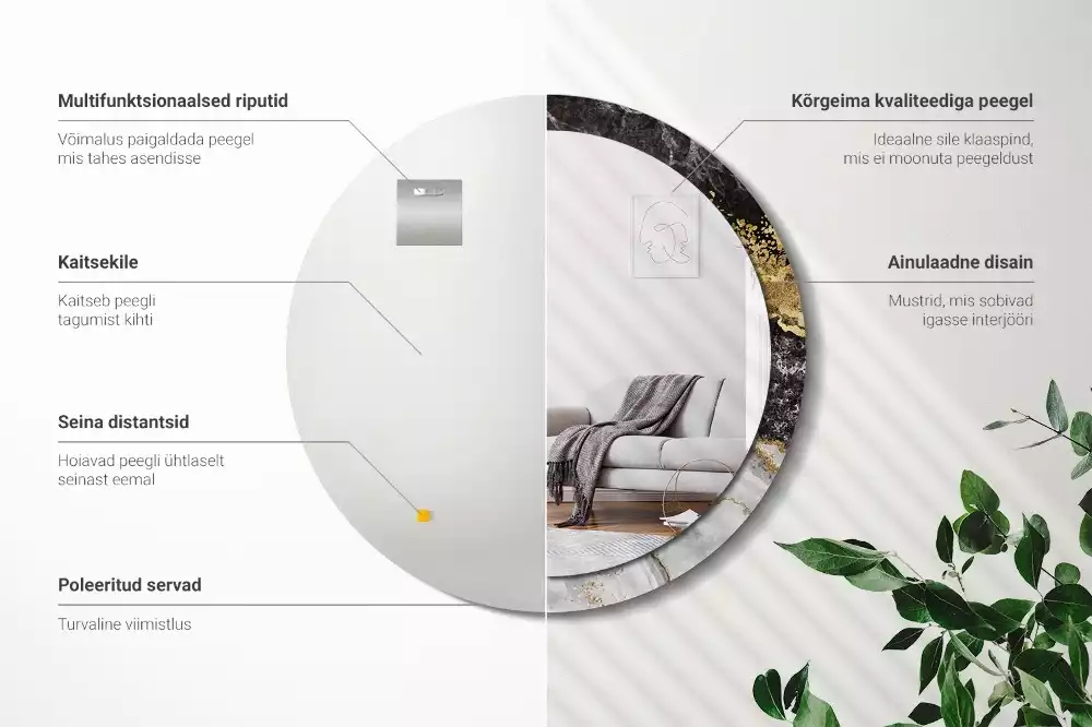 Bedrukte ronde spiegel Marmeren loft