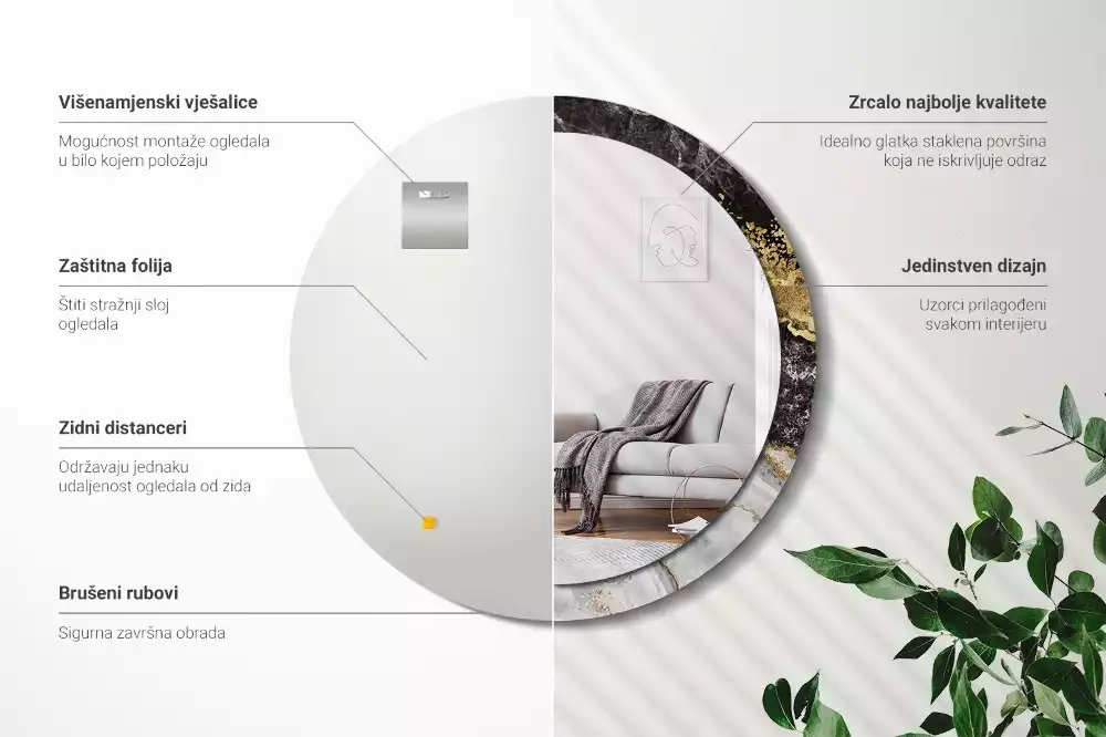 Bedrukte ronde spiegel Marmeren loft