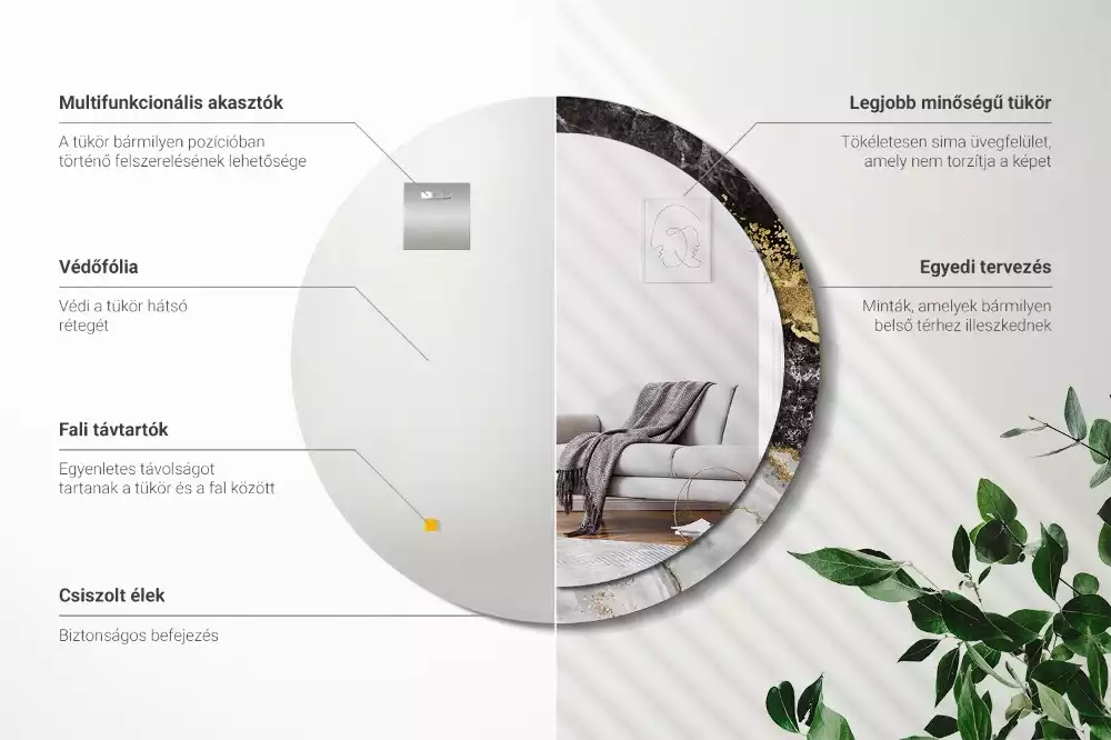 Bedrukte ronde spiegel Marmeren loft