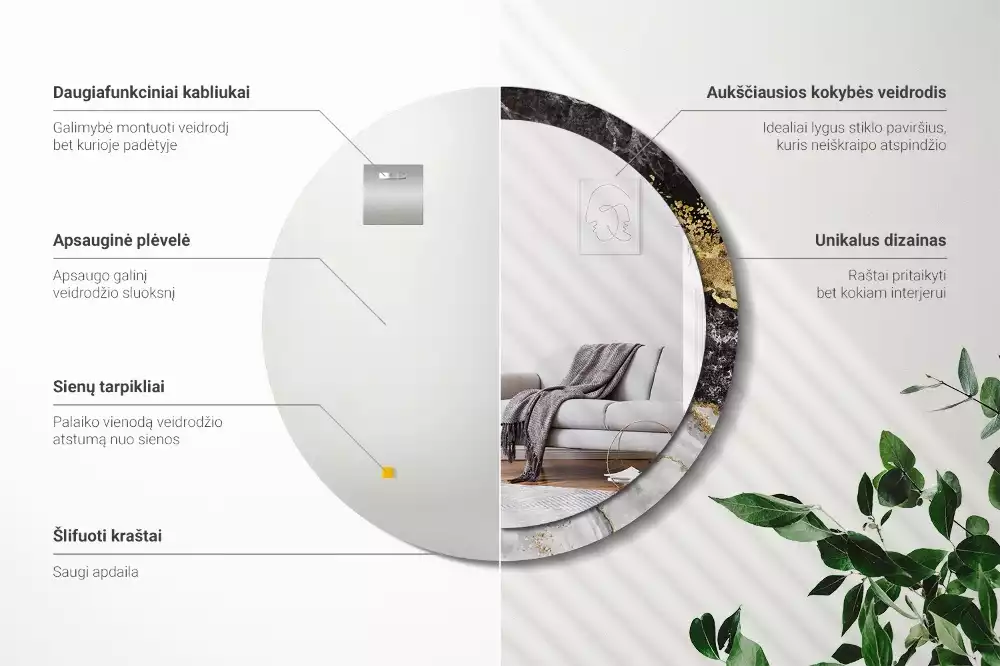 Bedrukte ronde spiegel Marmeren loft