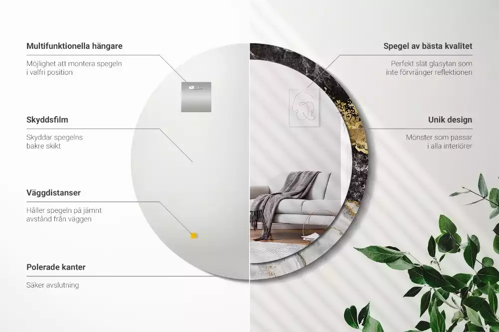 Bedrukte ronde spiegel Marmeren loft