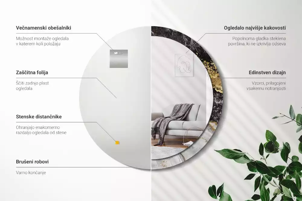 Bedrukte ronde spiegel Marmeren loft