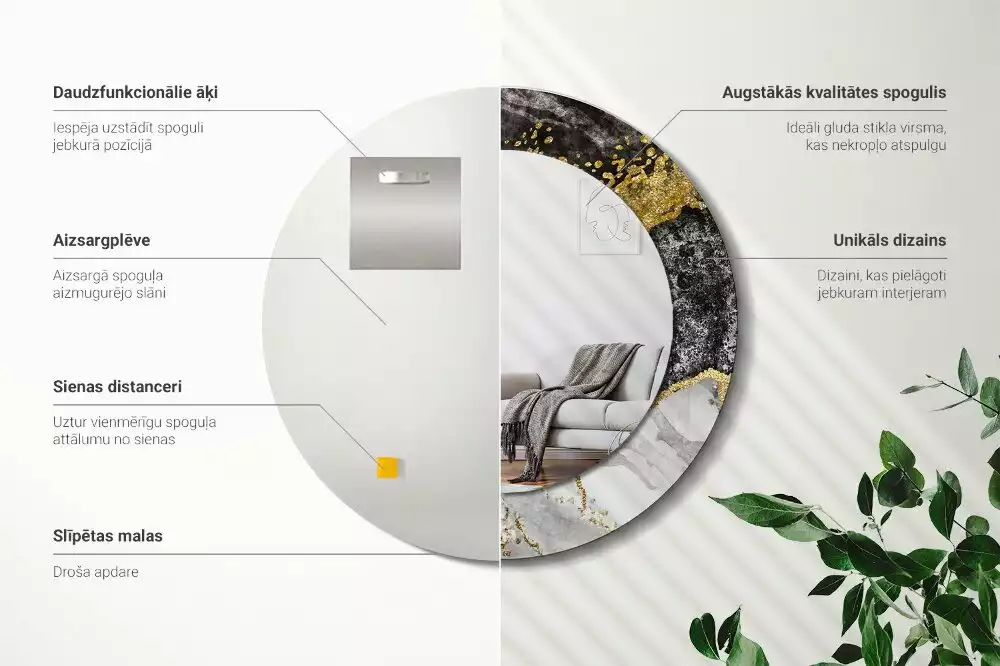 Bedrukte ronde spiegel Marmeren loft