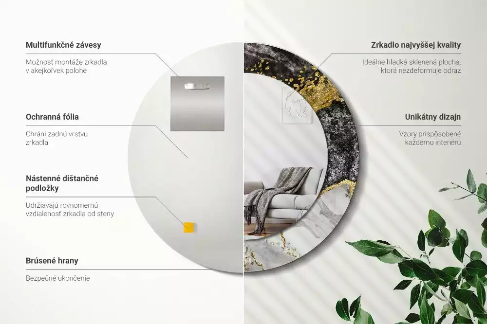 Bedrukte ronde spiegel Marmeren loft