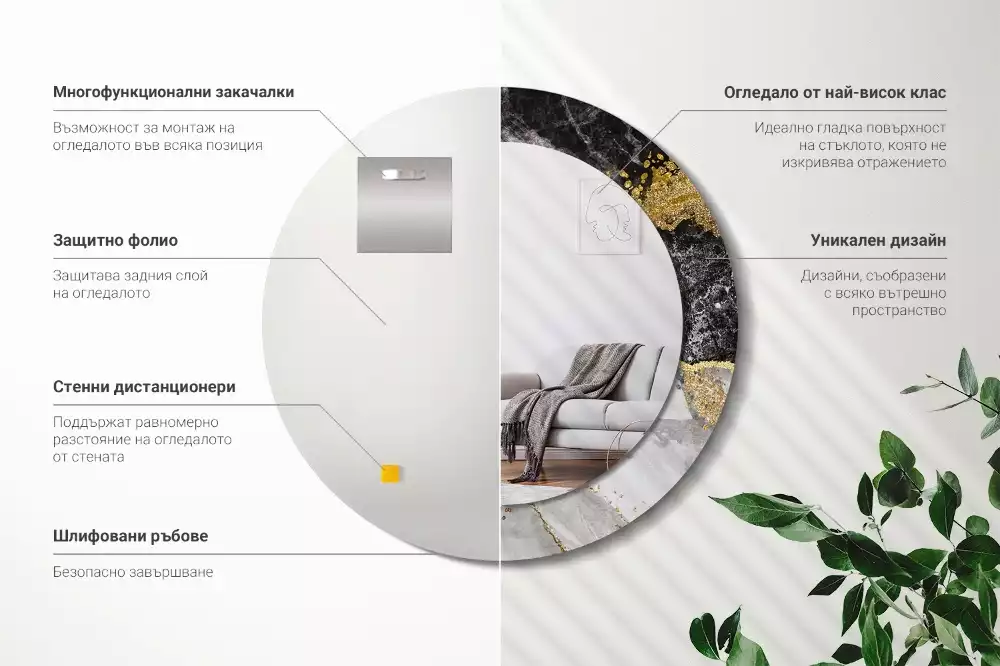 Bedrukte ronde spiegel Marmeren loft