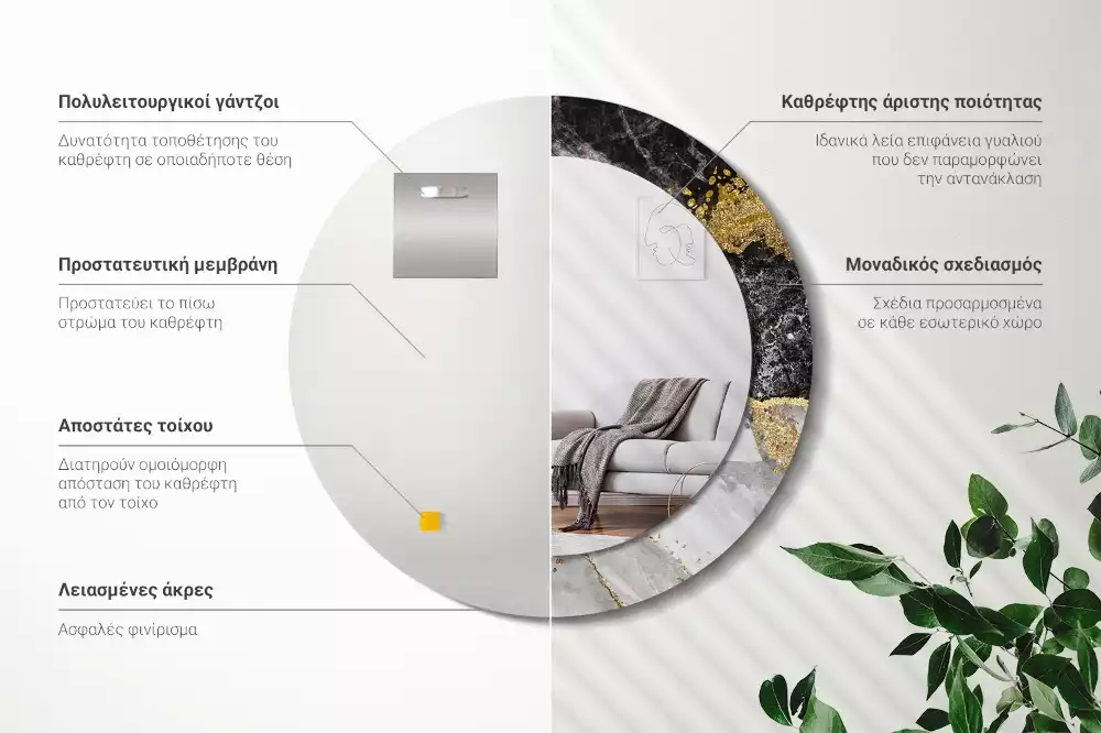 Bedrukte ronde spiegel Marmeren loft