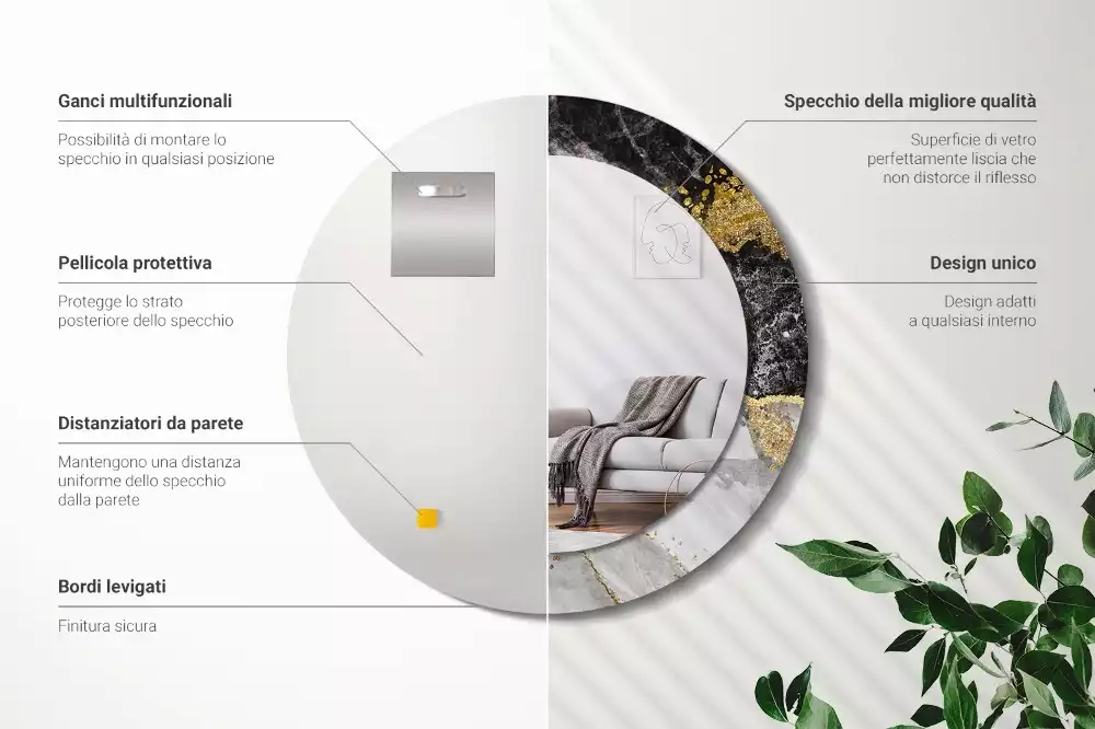 Bedrukte ronde spiegel Marmeren loft