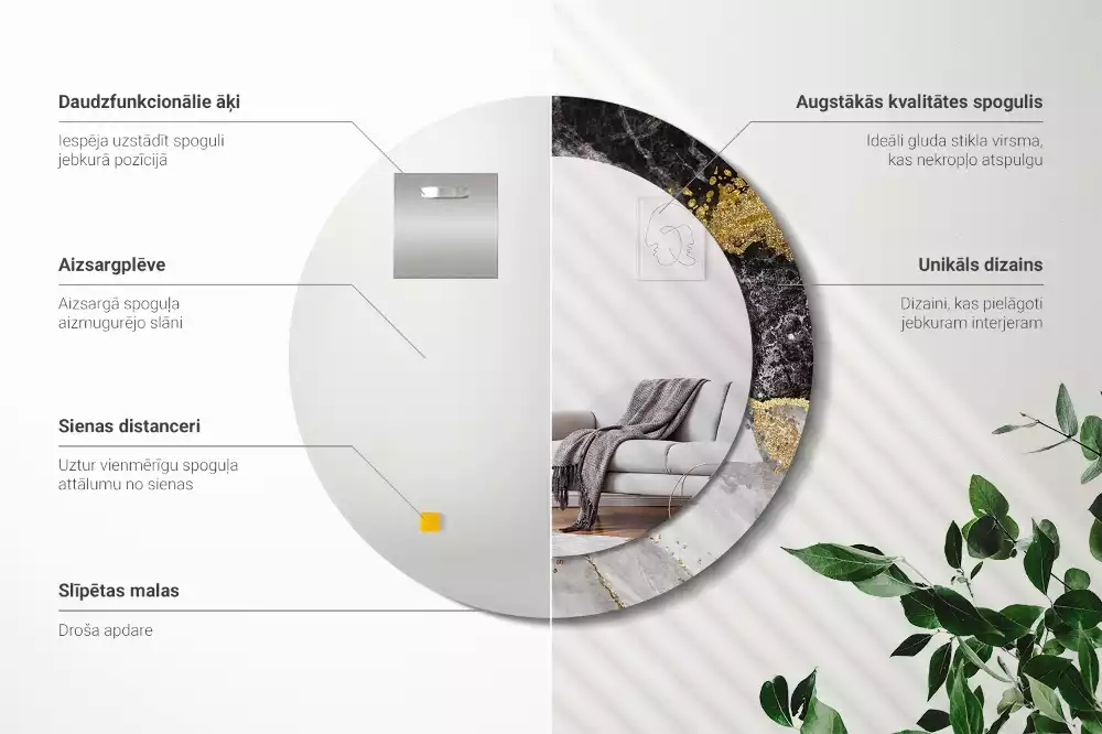 Bedrukte ronde spiegel Marmeren loft