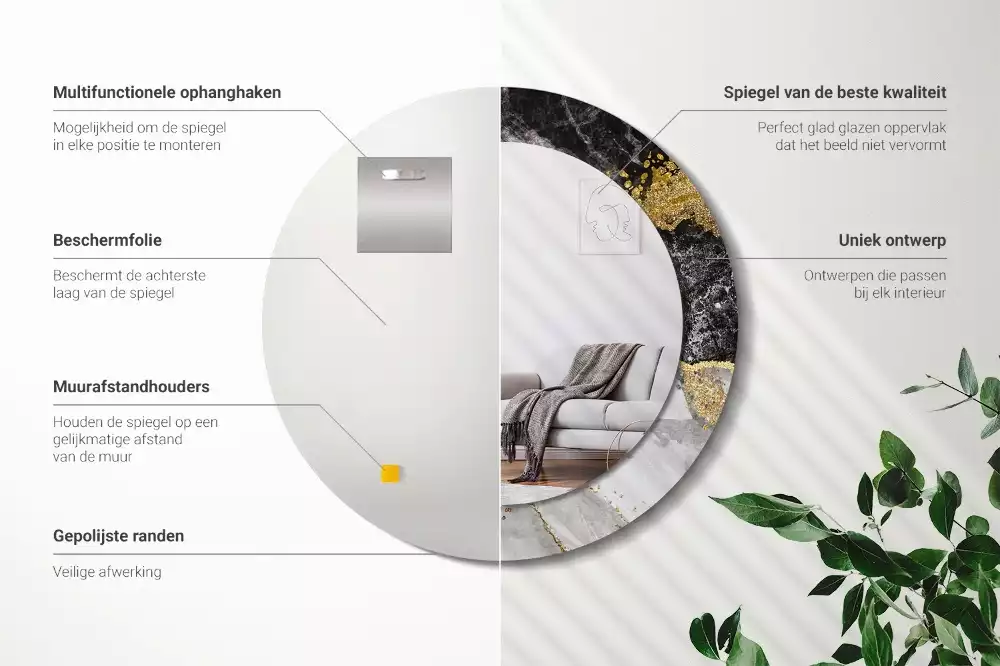 Bedrukte ronde spiegel Marmeren loft