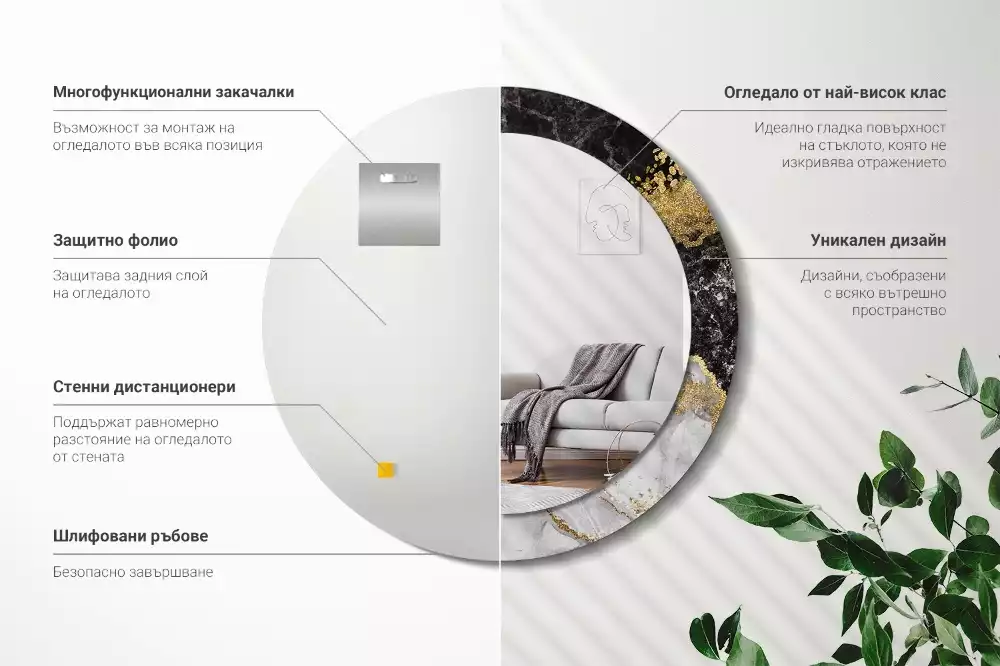 Bedrukte ronde spiegel Marmeren loft