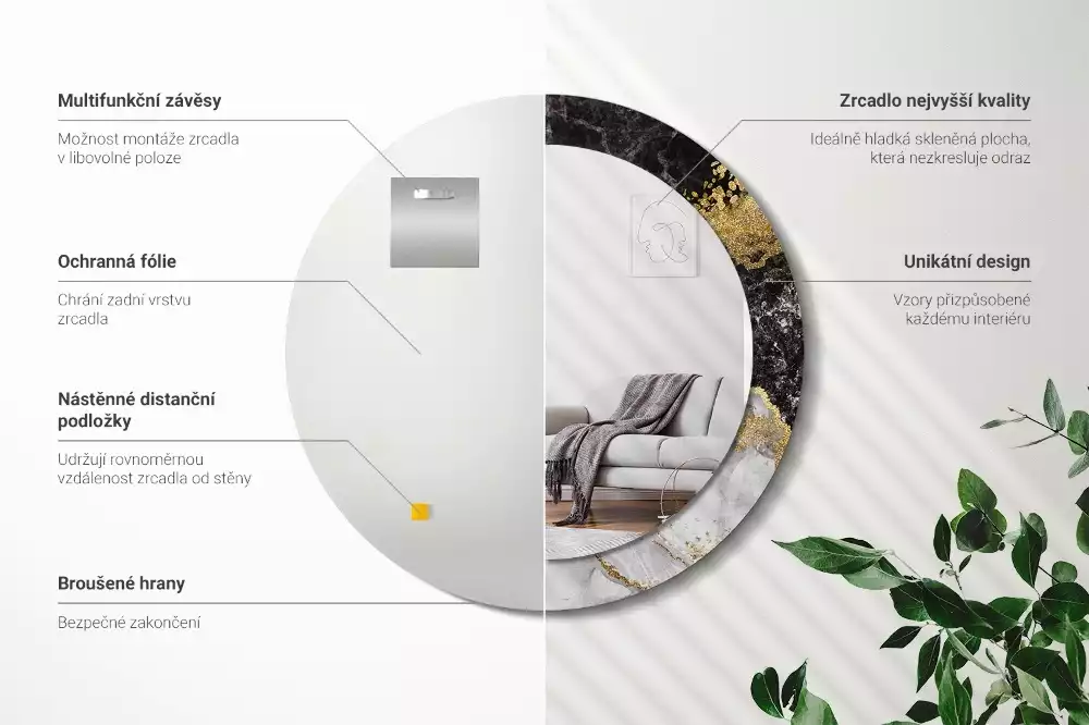 Bedrukte ronde spiegel Marmeren loft