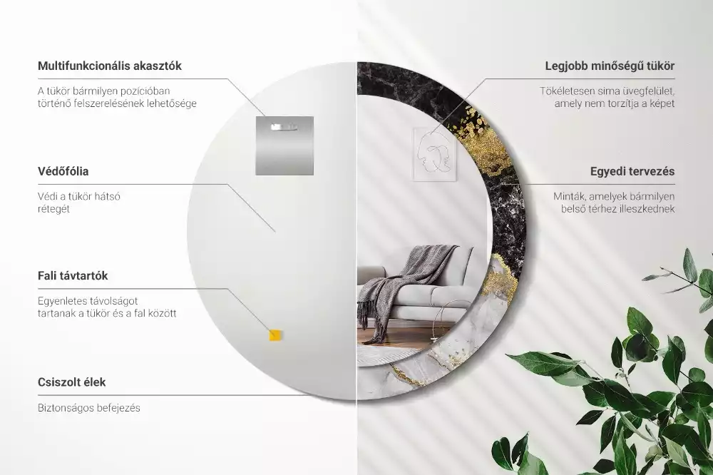 Bedrukte ronde spiegel Marmeren loft