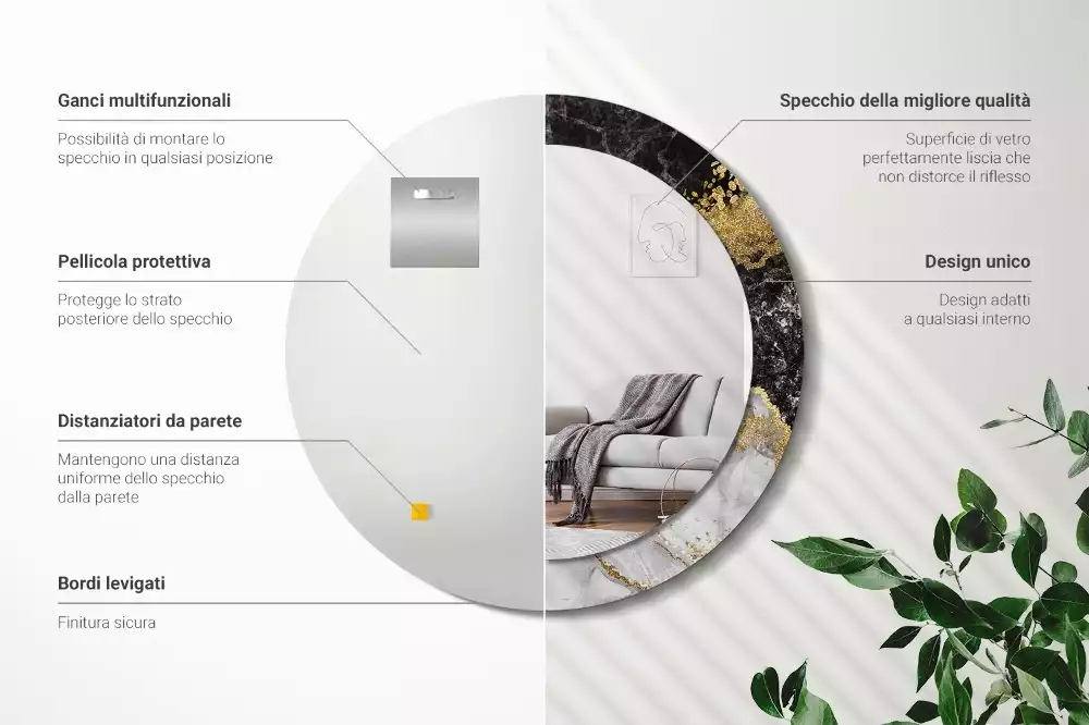 Bedrukte ronde spiegel Marmeren loft