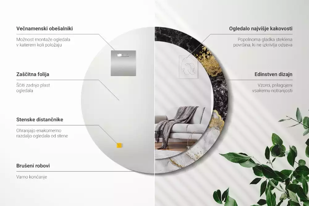 Bedrukte ronde spiegel Marmeren loft