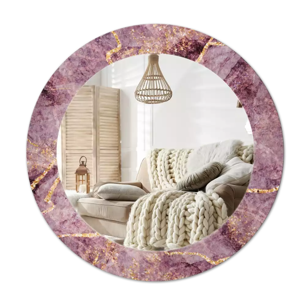 Ronde spiegel met bedrukte lijst Imitatiemarmer