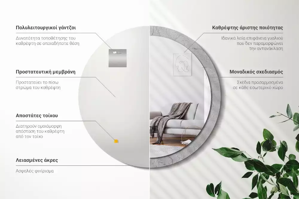 Ronde spiegel met decoratie Grijs cement