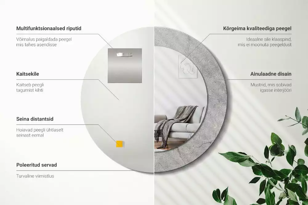 Ronde spiegel met decoratie Grijs cement