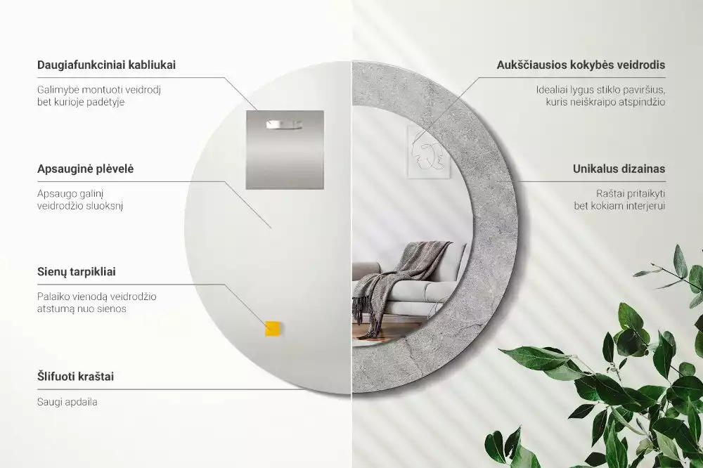 Ronde spiegel met decoratie Grijs cement