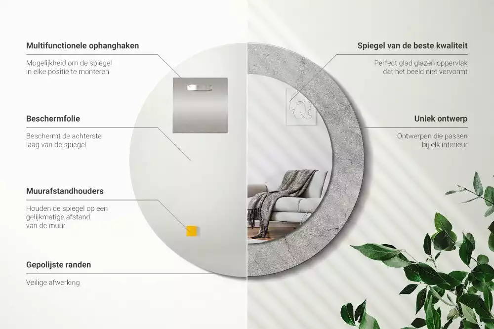 Ronde spiegel met decoratie Grijs cement
