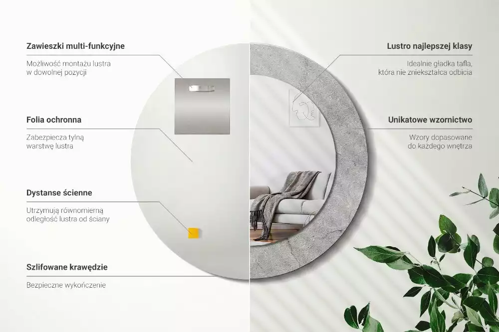 Ronde spiegel met decoratie Grijs cement