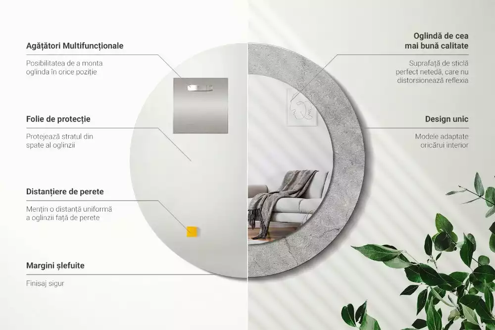 Ronde spiegel met decoratie Grijs cement