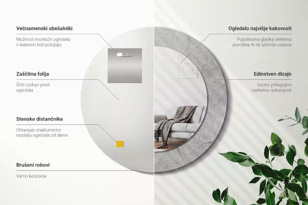 Ronde spiegel met decoratie Grijs cement