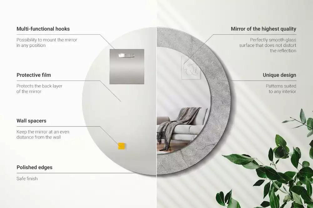 Ronde spiegel met decoratie Grijs cement